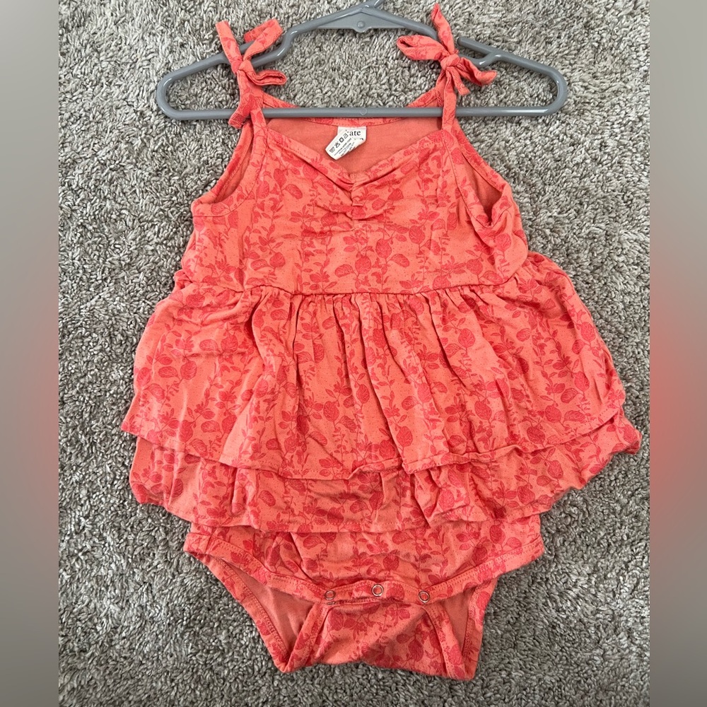 Kate Quinn Orange Coral Pink Ruffled Bodysuit One Piece tiered Ballerina